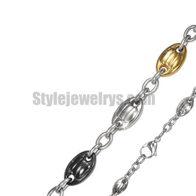 Stainless steel jewelry Chain 50cm - 55cm black and gold plating fancy oval plate chain necklace w/lobster 10mm ch360270 - Click Image to Close